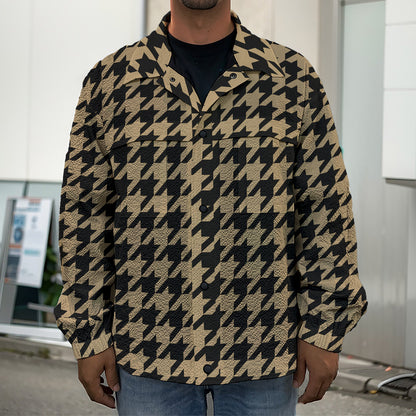 Brown And Black Houndstooth Print Men's Shirt Jacket