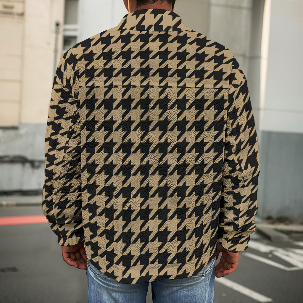 Brown And Black Houndstooth Print Men's Shirt Jacket