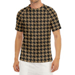 Brown And Black Houndstooth Print Men's Short Sleeve Rash Guard