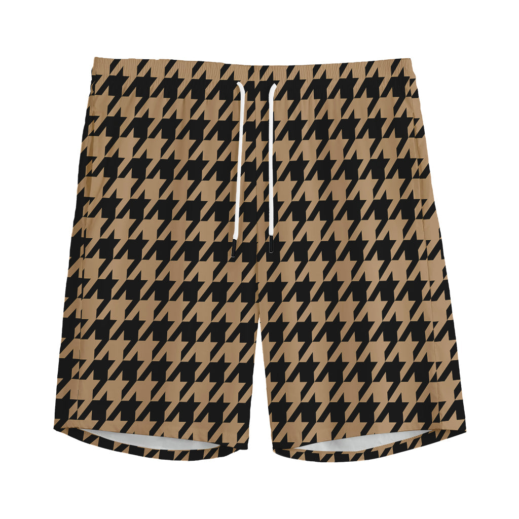 Brown And Black Houndstooth Print Men's Sports Shorts