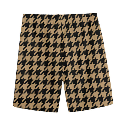 Brown And Black Houndstooth Print Men's Sports Shorts