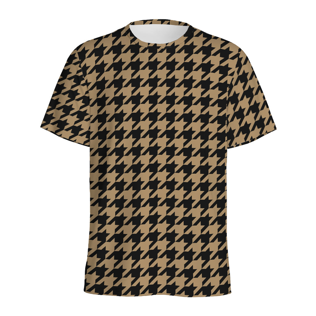 Brown And Black Houndstooth Print Men's Sports T-Shirt