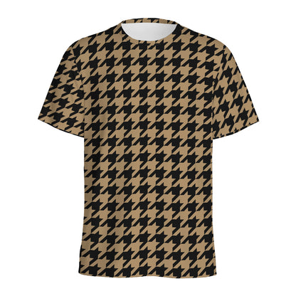Brown And Black Houndstooth Print Men's Sports T-Shirt