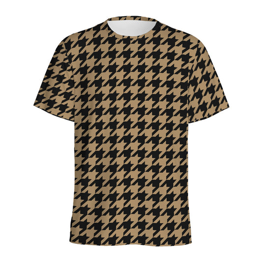 Brown And Black Houndstooth Print Men's Sports T-Shirt