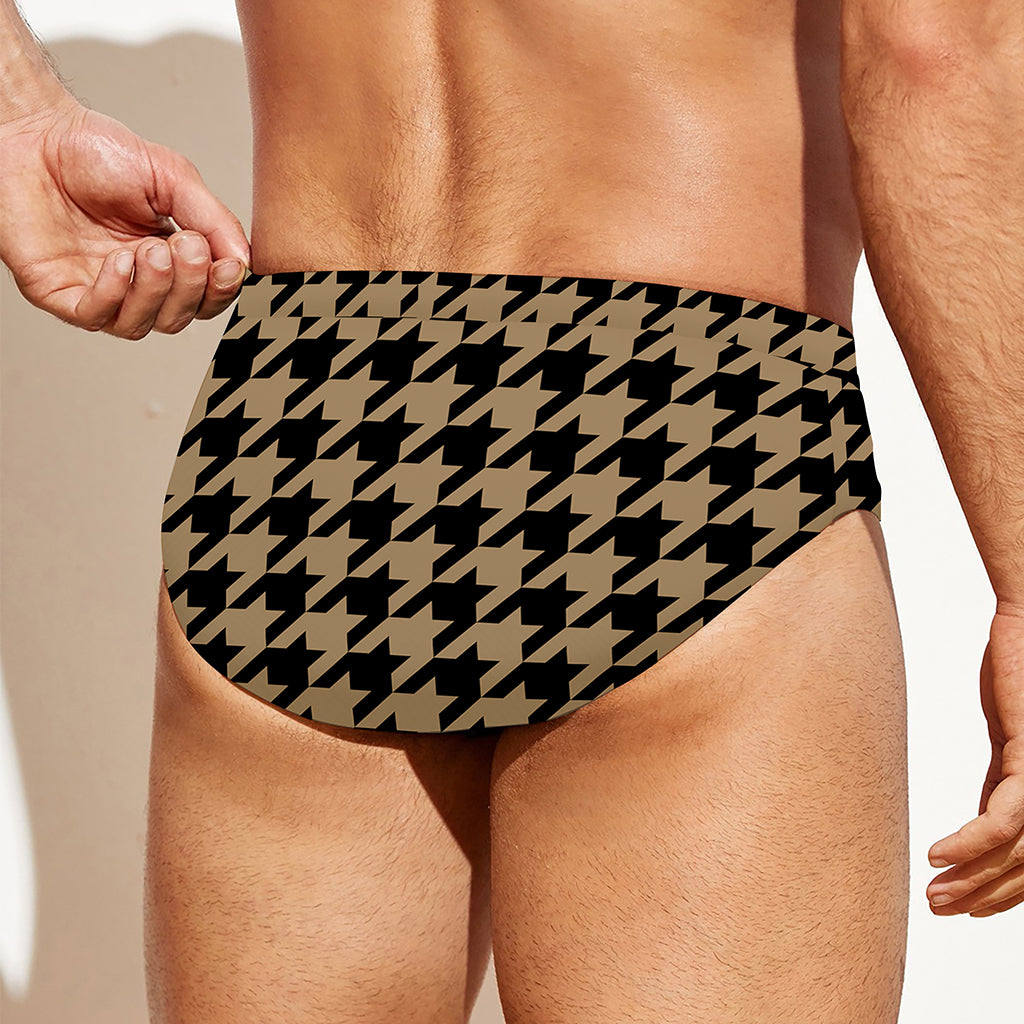 Brown And Black Houndstooth Print Men's Swim Briefs