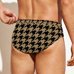 Brown And Black Houndstooth Print Men's Swim Briefs