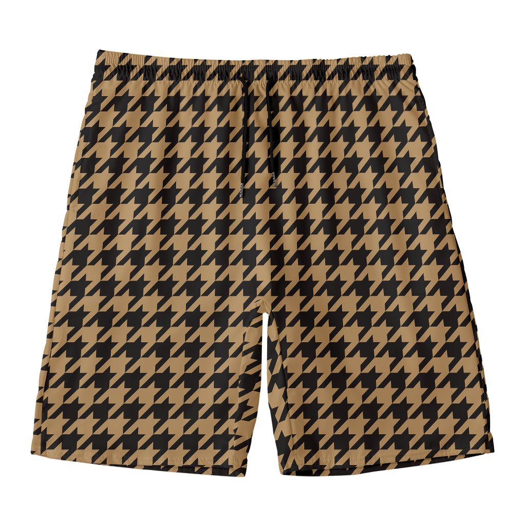 Brown And Black Houndstooth Print Men's Swim Trunks