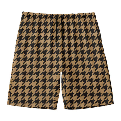 Brown And Black Houndstooth Print Men's Swim Trunks