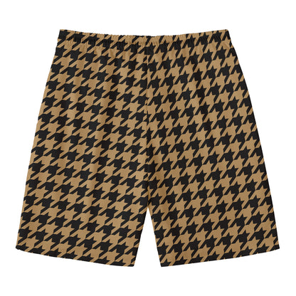 Brown And Black Houndstooth Print Men's Swim Trunks
