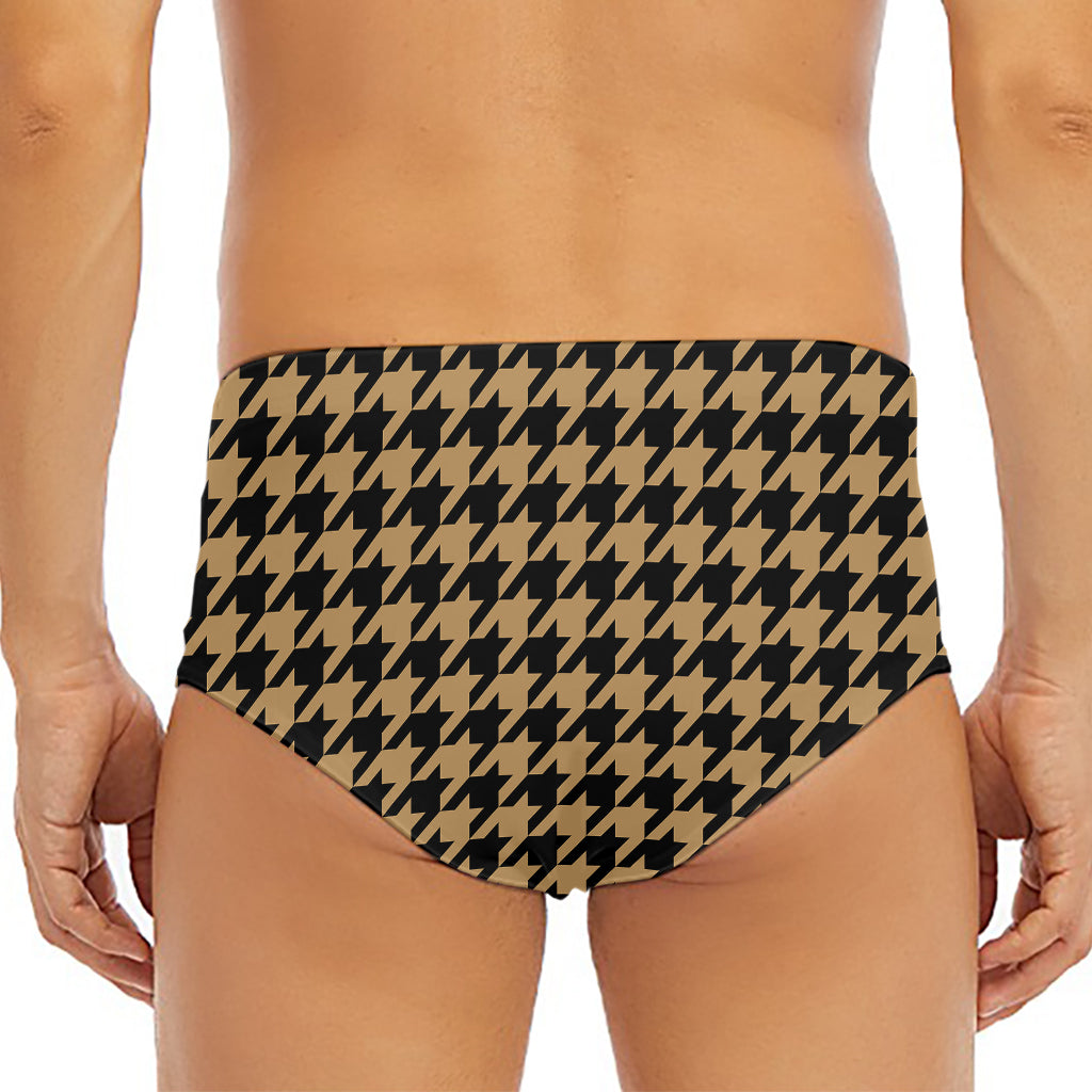 Brown And Black Houndstooth Print Men's Triangle Swim Briefs