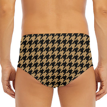 Brown And Black Houndstooth Print Men's Triangle Swim Briefs