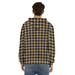 Brown And Black Houndstooth Print Men's Velvet Pullover Hoodie