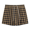 Brown And Black Houndstooth Print Mesh Shorts