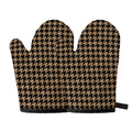 Brown And Black Houndstooth Print Oven Mitts
