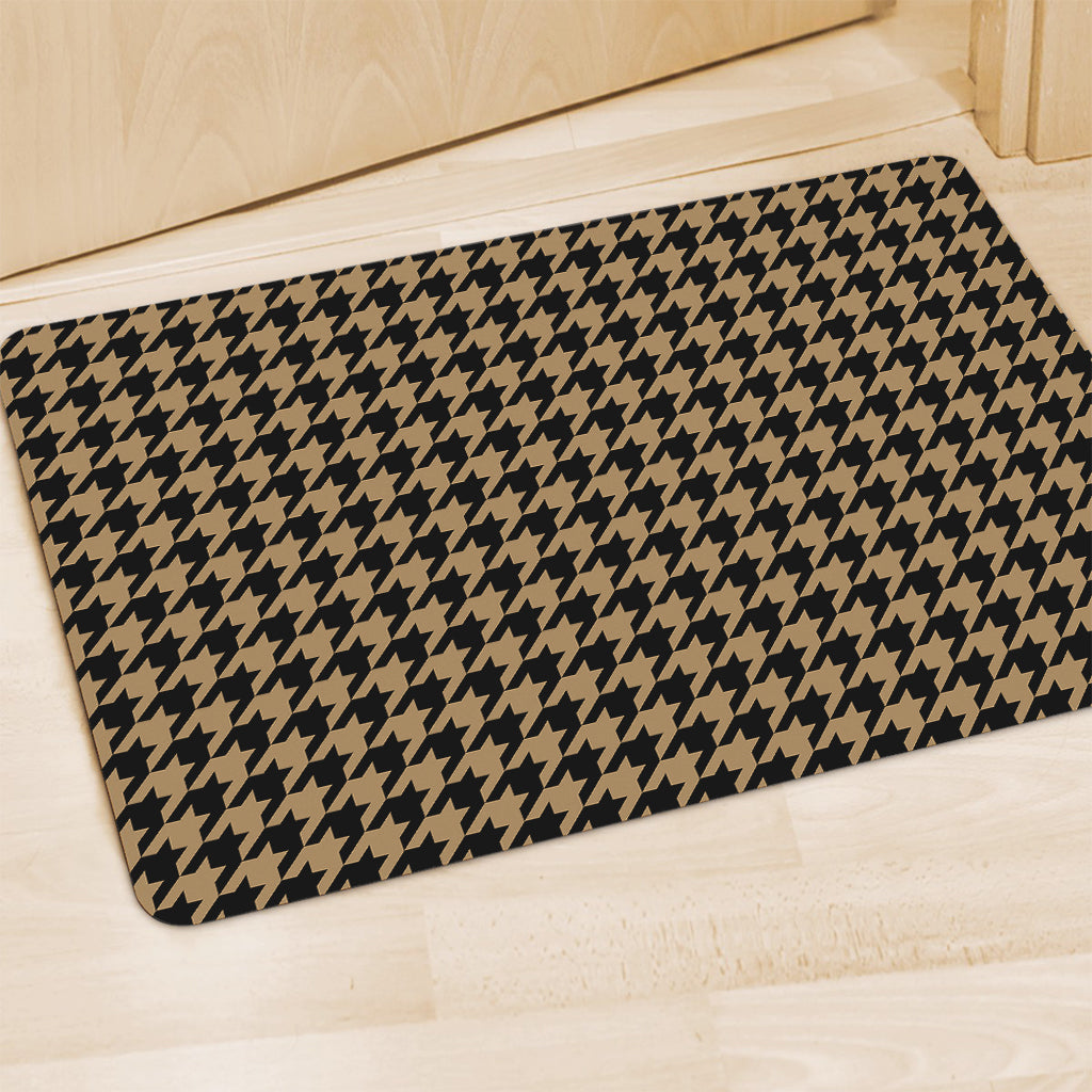 Brown And Black Houndstooth Print Polyester Doormat