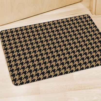 Brown And Black Houndstooth Print Polyester Doormat