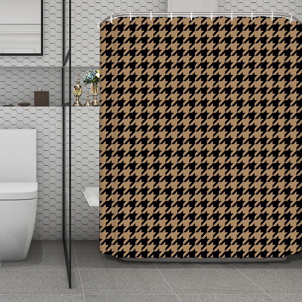Brown And Black Houndstooth Print Polyester Shower Curtain