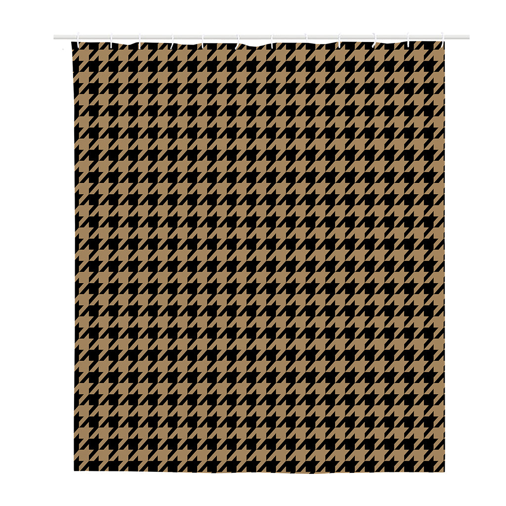 Brown And Black Houndstooth Print Polyester Shower Curtain