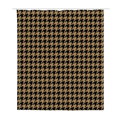Brown And Black Houndstooth Print Polyester Shower Curtain