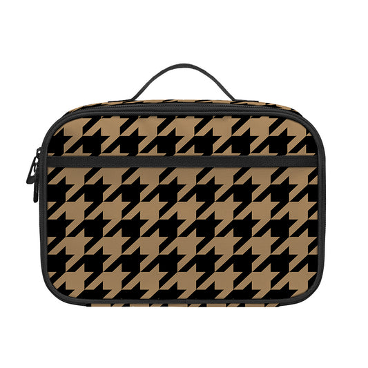 Brown And Black Houndstooth Print Portable Lunch Bag