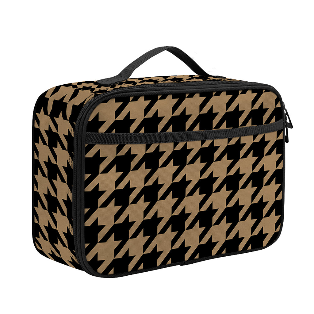Brown And Black Houndstooth Print Portable Lunch Bag