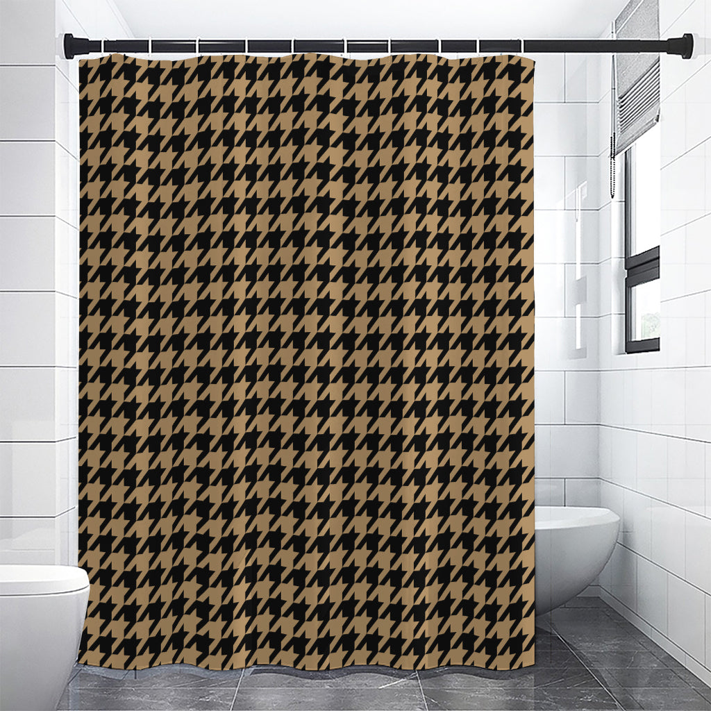 Brown And Black Houndstooth Print Premium Shower Curtain