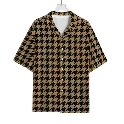Brown And Black Houndstooth Print Rayon Hawaiian Shirt