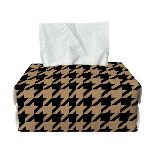 Brown And Black Houndstooth Print Rectangle Tissue Box Cover