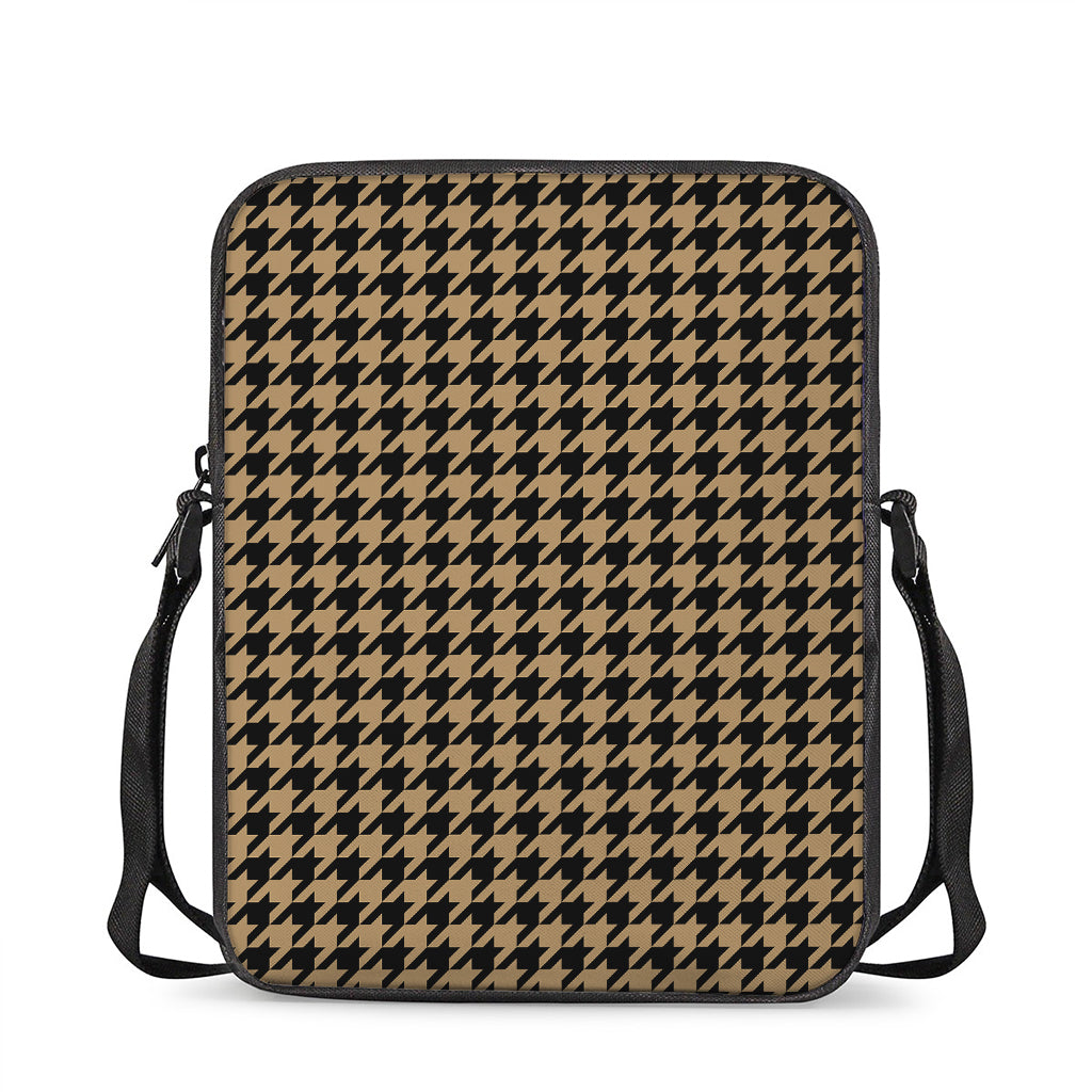 Brown And Black Houndstooth Print Rectangular Crossbody Bag