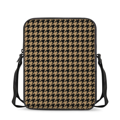Brown And Black Houndstooth Print Rectangular Crossbody Bag