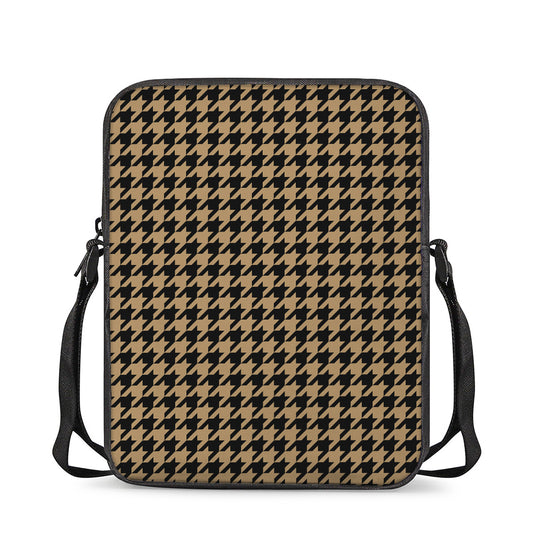 Brown And Black Houndstooth Print Rectangular Crossbody Bag