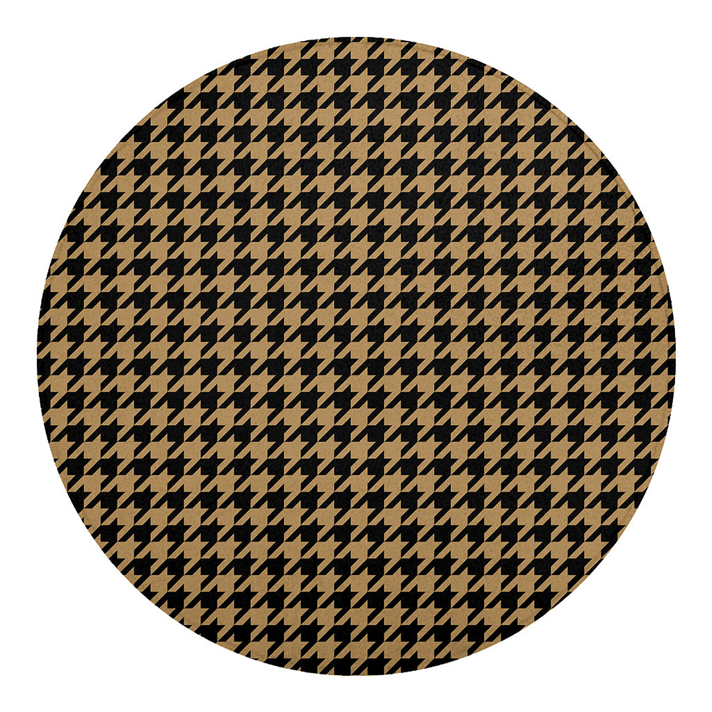Brown And Black Houndstooth Print Round Blanket