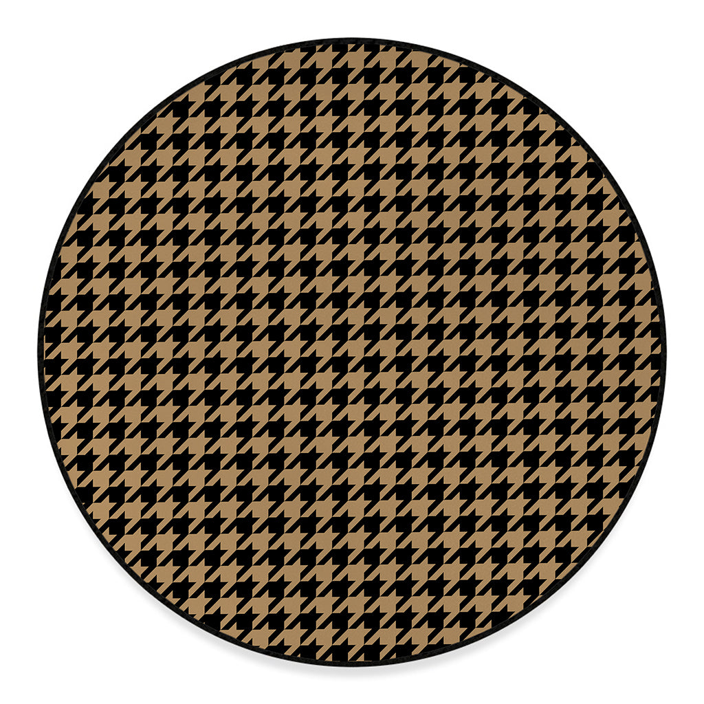 Brown And Black Houndstooth Print Round Floor Mat