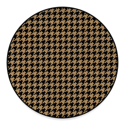 Brown And Black Houndstooth Print Round Floor Mat