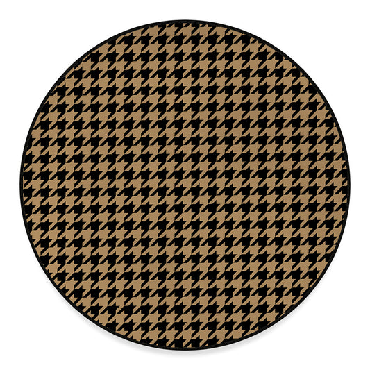 Brown And Black Houndstooth Print Round Floor Mat