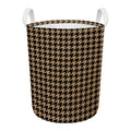 Brown And Black Houndstooth Print Round Laundry Basket