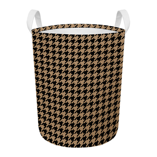 Brown And Black Houndstooth Print Round Laundry Basket