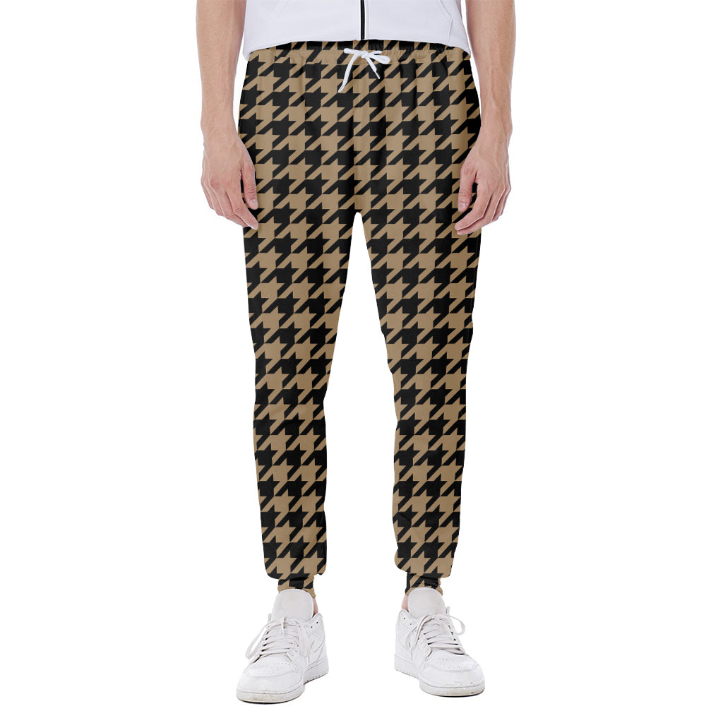 Brown And Black Houndstooth Print Scuba Joggers