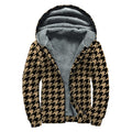 Brown And Black Houndstooth Print Sherpa Lined Zip Up Hoodie