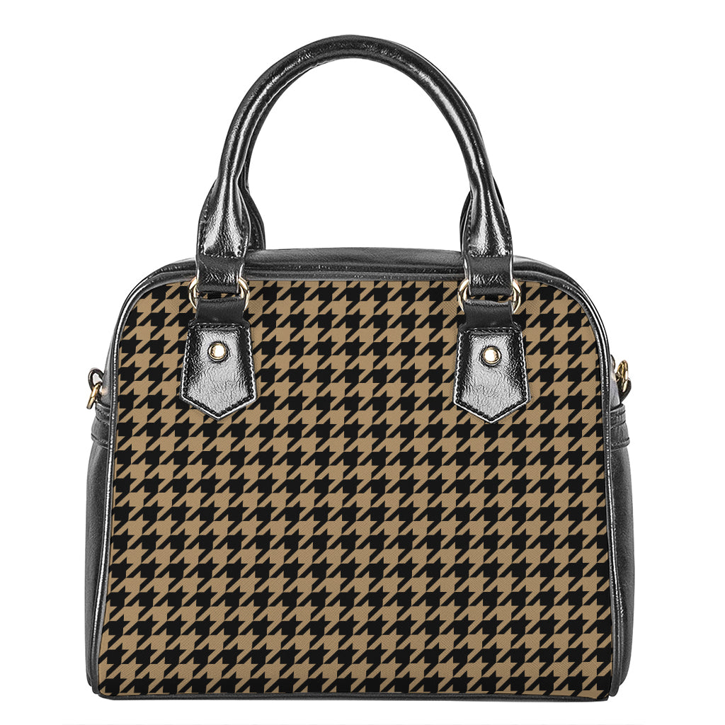 Brown And Black Houndstooth Print Shoulder Handbag