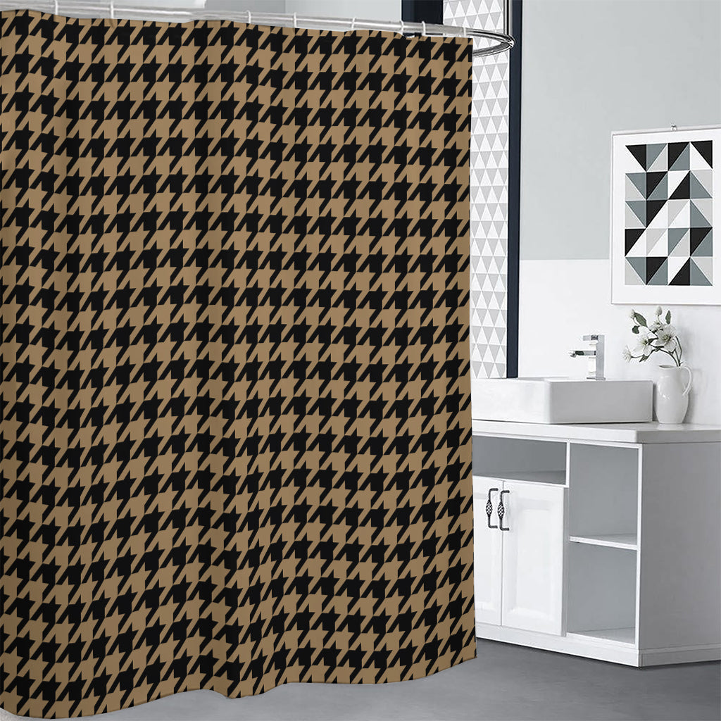 Brown And Black Houndstooth Print Shower Curtain