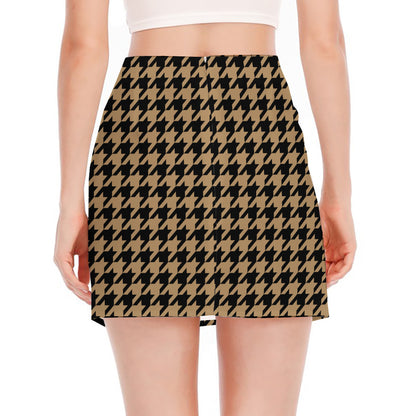 Brown And Black Houndstooth Print Side Slit Mini Skirt
