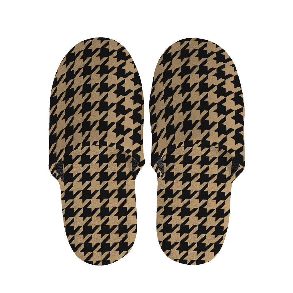 Brown And Black Houndstooth Print Slippers