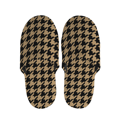 Brown And Black Houndstooth Print Slippers