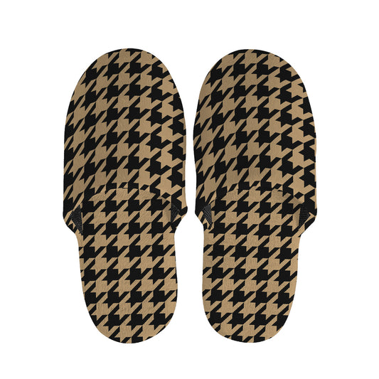 Brown And Black Houndstooth Print Slippers