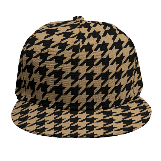 Brown And Black Houndstooth Print Snapback Cap