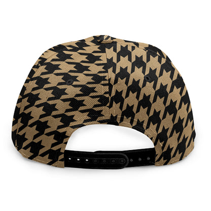 Brown And Black Houndstooth Print Snapback Cap