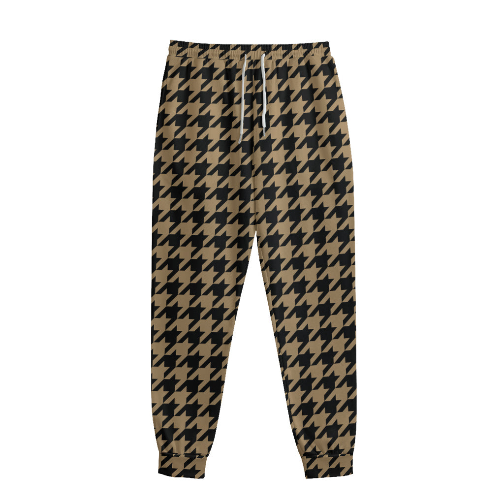 Brown And Black Houndstooth Print Sweatpants