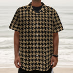 Brown And Black Houndstooth Print Textured Short Sleeve Shirt