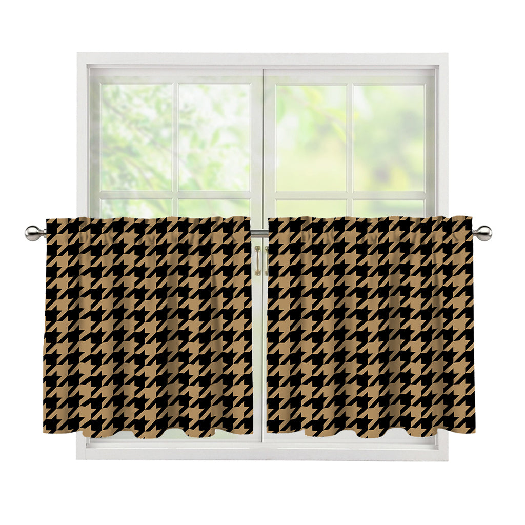 Brown And Black Houndstooth Print Tier Curtains